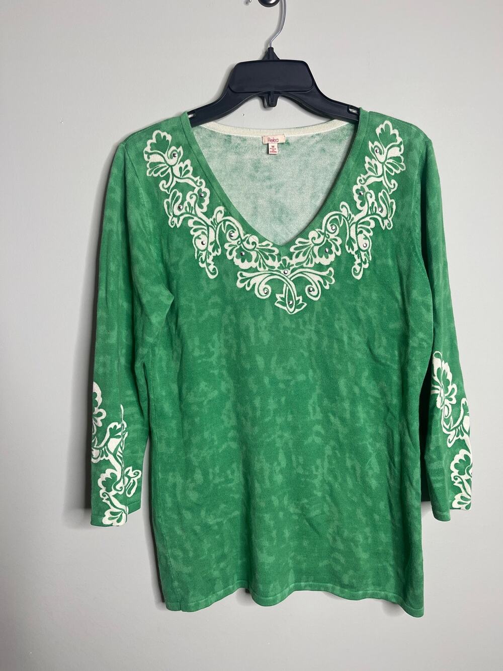 Reba Green Embellished Blouse Medium